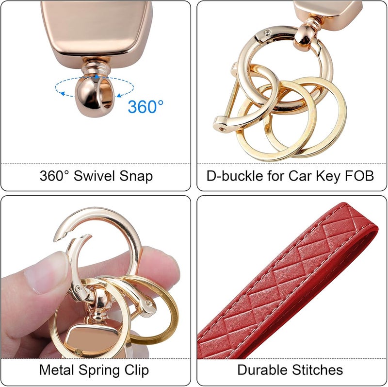Weixiltc Leather Wristlet Keychain, Car Key Chain Holder with 2 Key Ring & Anti-Lost D Ring, Key Fob Wristband for Women - Image 3